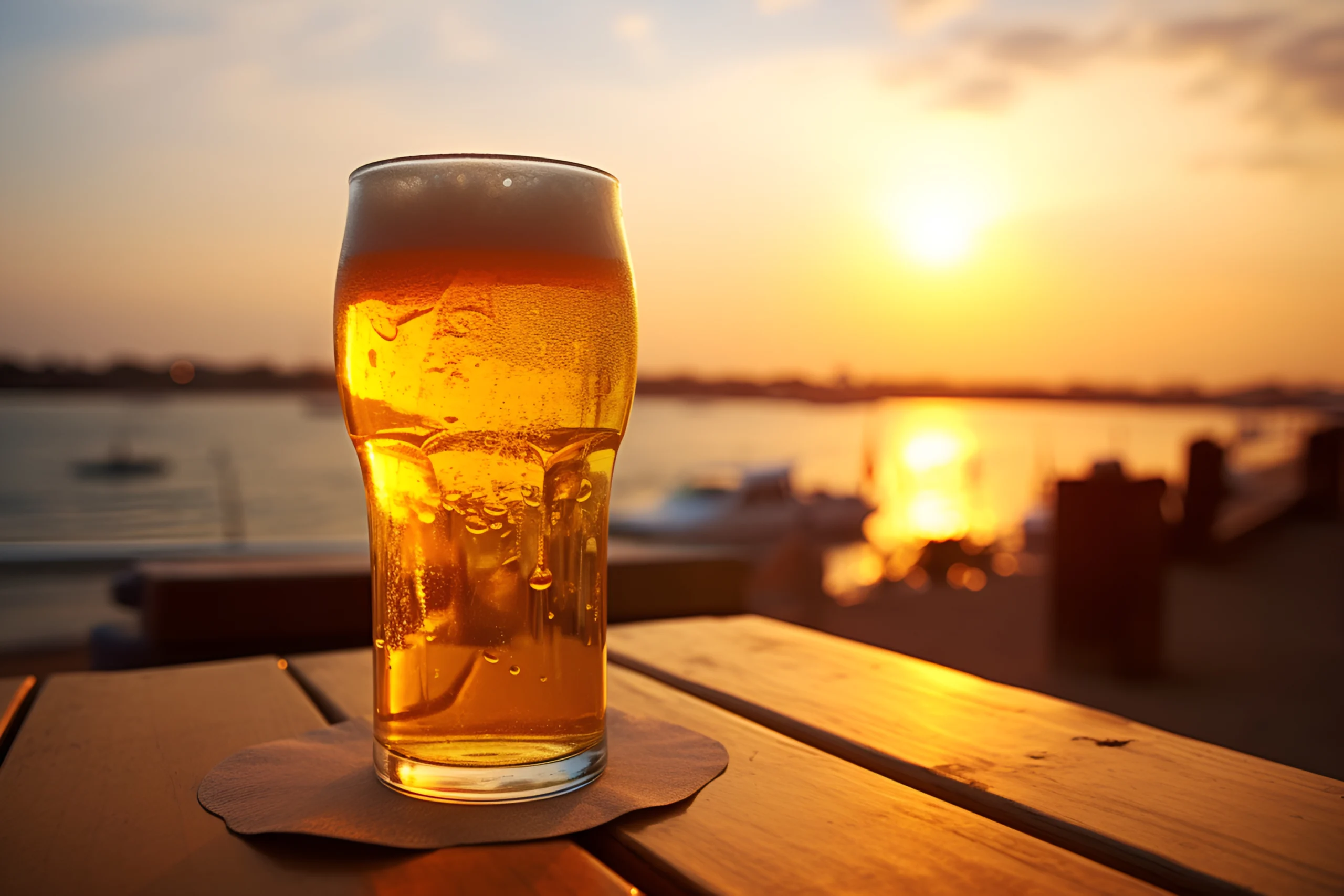 glass-light-beer-with-foam-bubbles-sea-beach-sunset-ai-generation